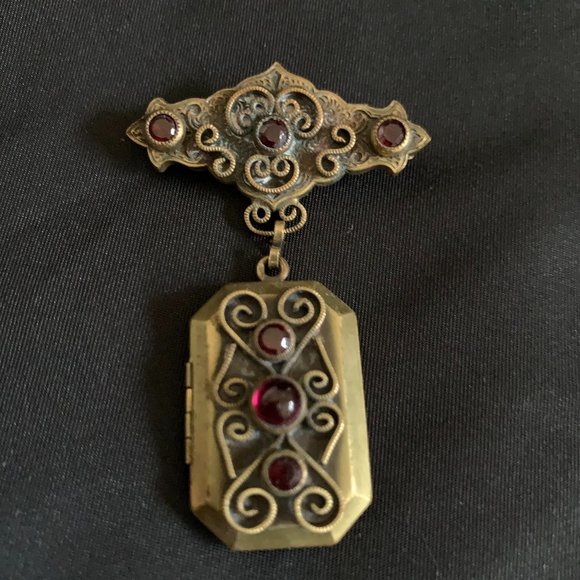 Antique Vintage HOBE Brooch Locket Pin Pendant Photo Holder - Picture 4 of 11